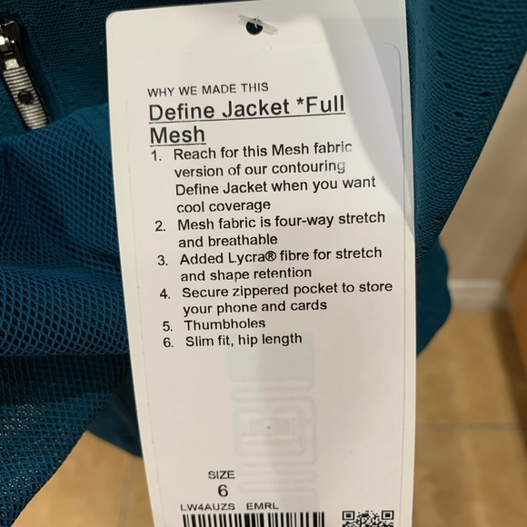 Lululemon - Define Jacket Full Mesh - Size 6 - Slim fit - Emerald - Picture 7 of 9